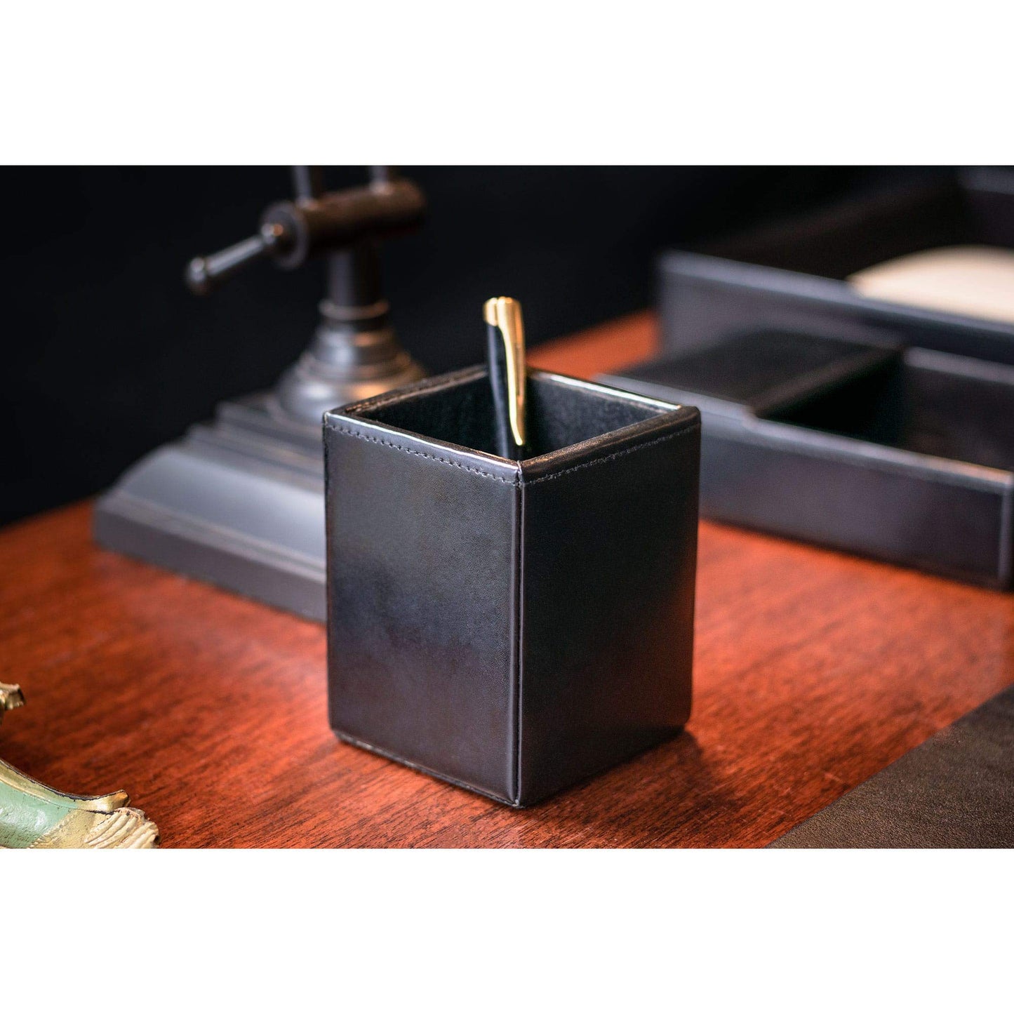 Dacasso Pencil Cup, Luxury Black Bonded Leather - Executive Decor and Elegant Organizer