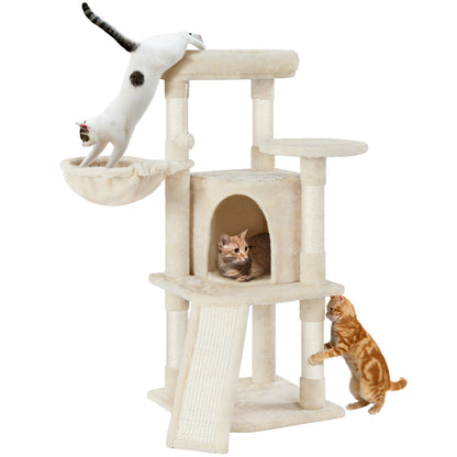 Yaheetech Cat Tree, 42in Play Tower for Indoor Cats, Kitten House with Large Perch & Scratching Posts & Cozy Condo & Scratching Ramp, Cat Furniture Activity Center, Beige