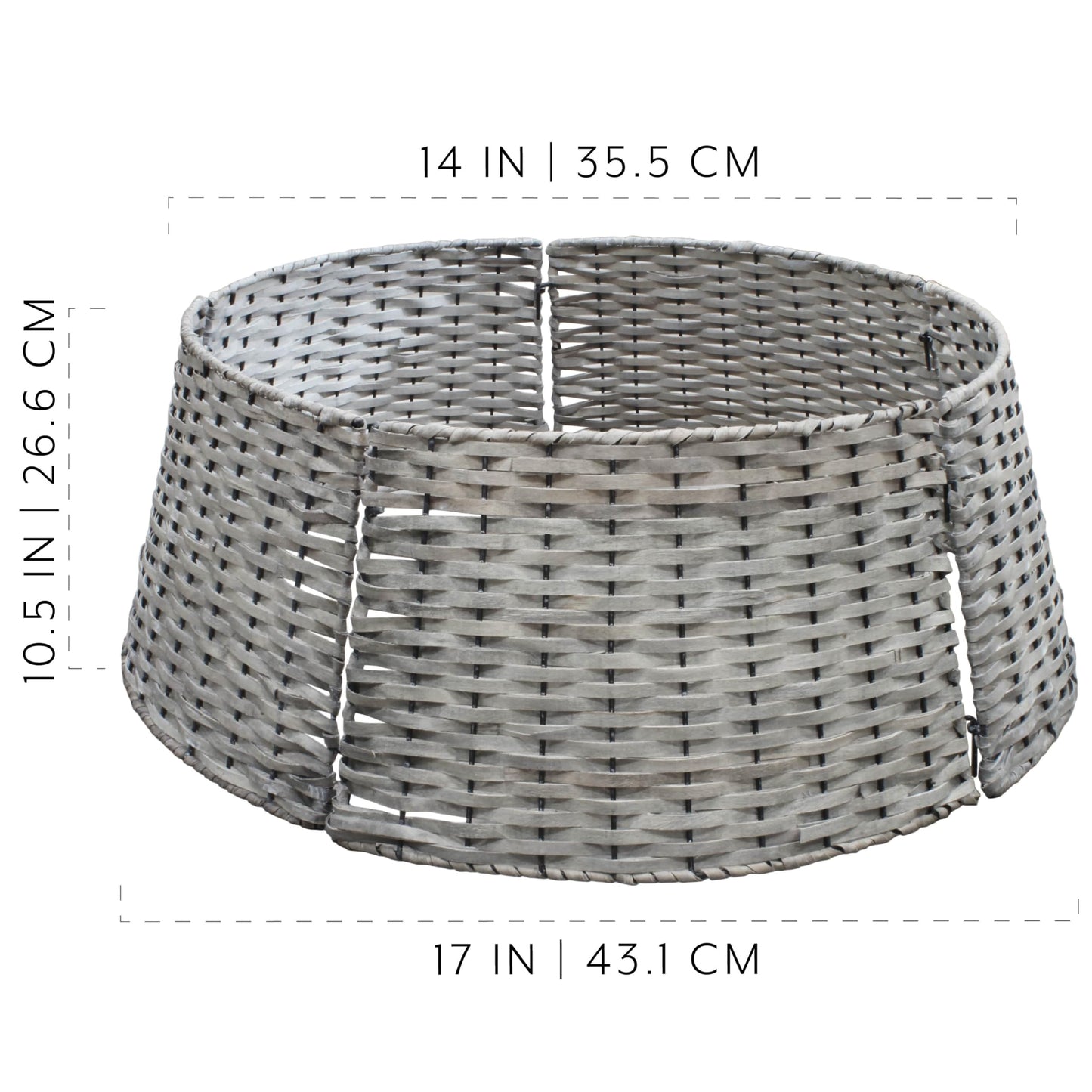 AuldHome Design Wicker Christmas Tree Collar (Gray Washed, 29-Inch), Real Wood Basket Weave Large Willow Tree Skirt