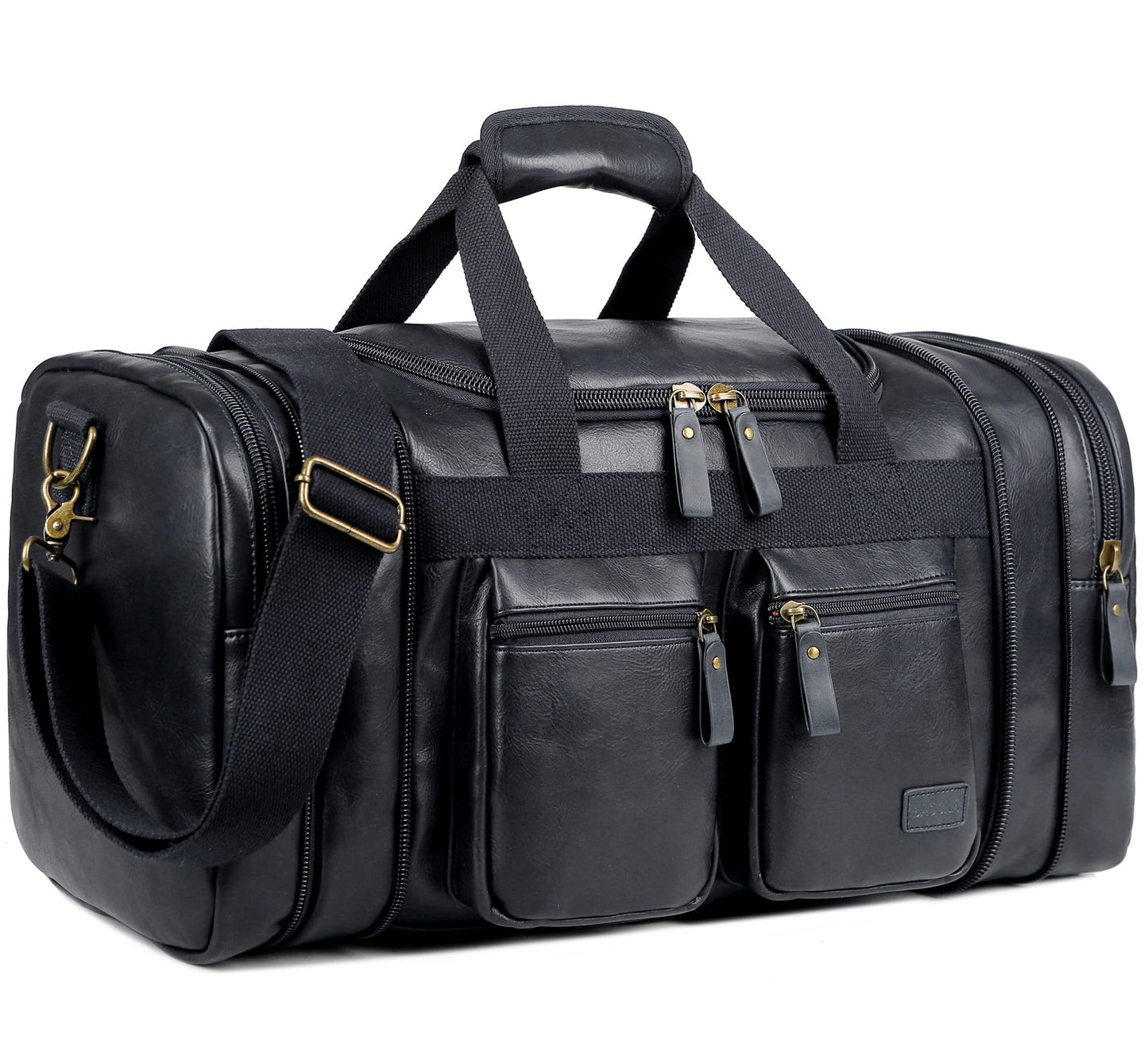 Vegan Leather Travel Duffel Weekender Bag Carry on Overnight Bag Sports Duffel bag For men and Women HB-21 (Black)