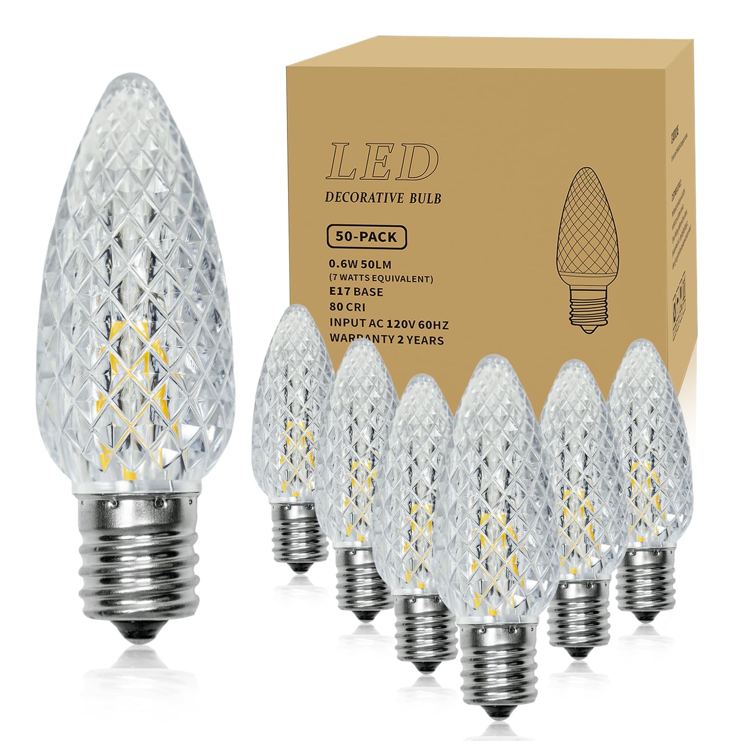 EMYMLITE C9 LED Christmas Light Bulbs, Shatterproof & Waterproof C9 LED Replacement Bulbs, 2700K Warm White Holiday Decor for Indoor & Outdoor Use, E17 Base (Warm White 50Pack)