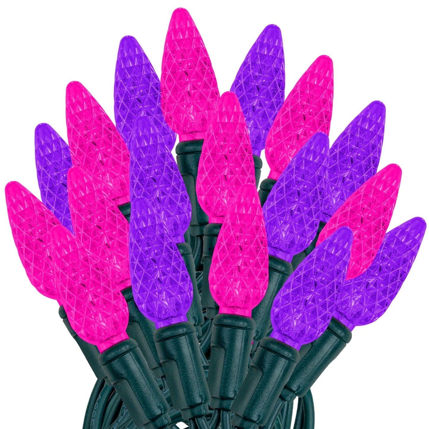 Novelty Lights 24FT 70 LED C6 LED Valentine's Day String Lights, Outdoor Christmas Tree Commercial Grade LED String Lights, Permanent Christmas Lights Outdoor Tree Decorations Outdoor (Pink/Purple)