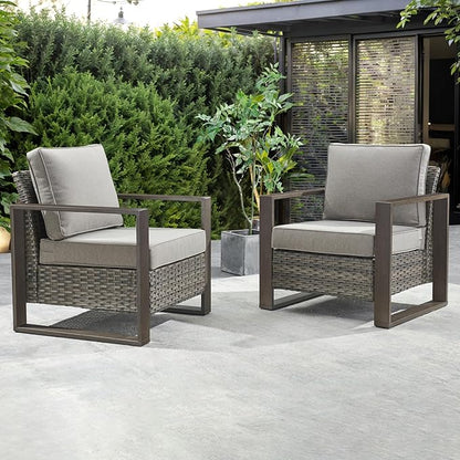 Rilyson Wicker Outdoor Patio Chairs Set of 2, Rattan Patio Furniture Chairs with Sturdy Frame,All-Weather PE Wicker,Wide Armrest,Deep Seating and Thick Cushions for Deck Porch Garden(Mixed Grey/Grey)
