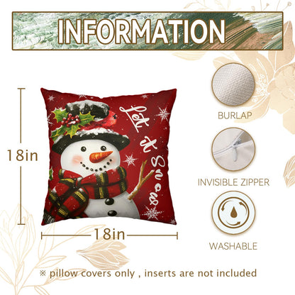 Cryfox Xmas Snowman Pillow Covers 18x18 Pillow Cases Winter Christmas Tree Pillow Cover Set of 2 Holiday Cushion Case Xmas Decoration for Couch Bed Sofa