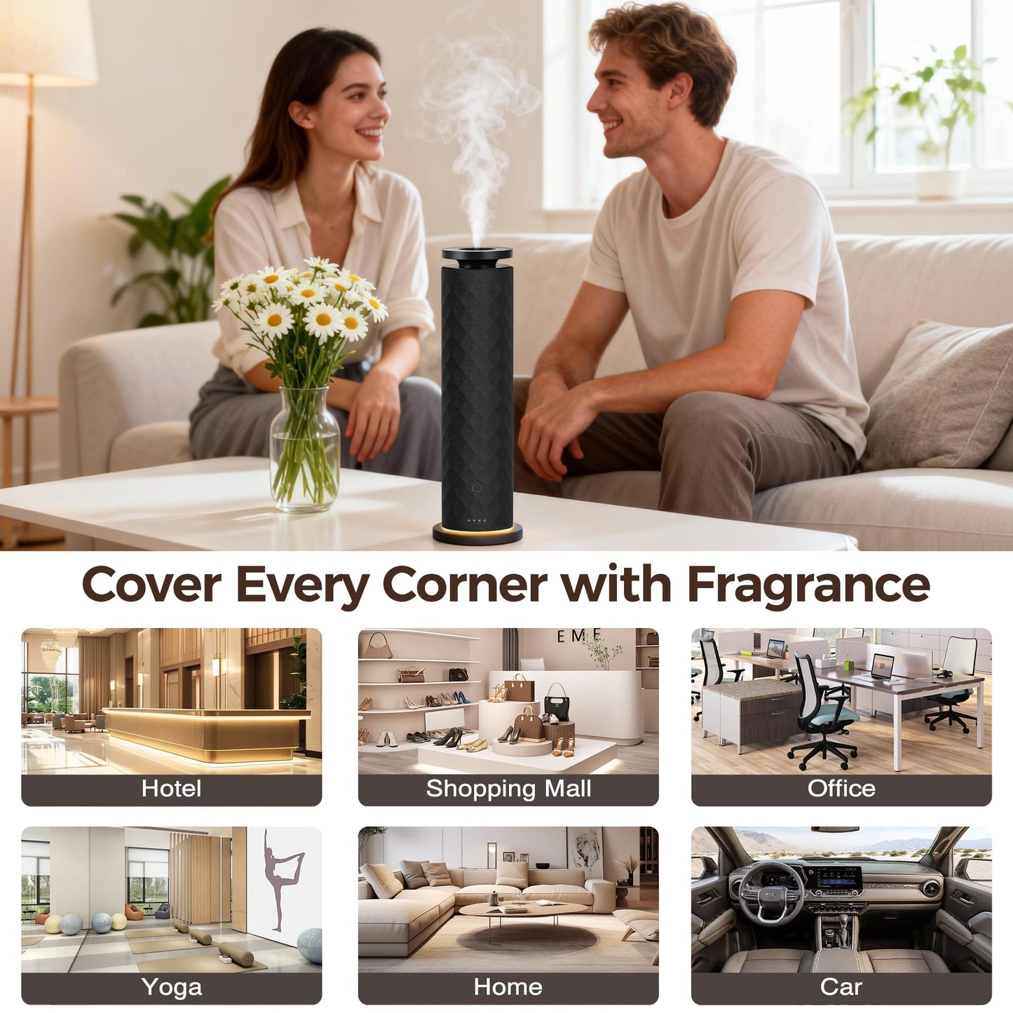 Hotel Scent Diffuser, Waterless Scent Diffuser for Home, Quiet Operation, Suitable for Living Rooms, Offices, and Hotels,Contains Five Aromatherapy Essential Oils