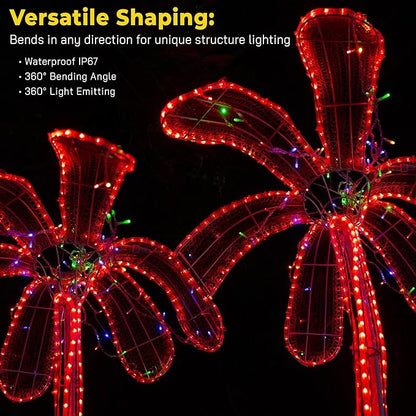 WYZworks 576LEDs 50ft LED Outside Rope Lights, Outdoor ETL Certified Waterproof Permanent 360 Degree Light Emitting, Flexible Tube, Connectable, Christmas Palm Tree Exterior Landscape, Red