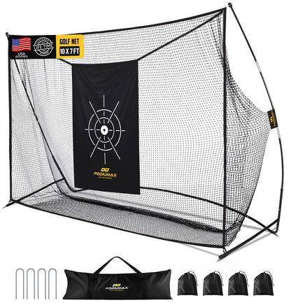 PodiuMax Golf Net, 10x7ft Golf Practice Net with Noise Reduce Silk Target Driving Real Balls, Hitting Nets for Backyard Garage, Improve Chipping Putting Pitching,Gift for Men & Golfers