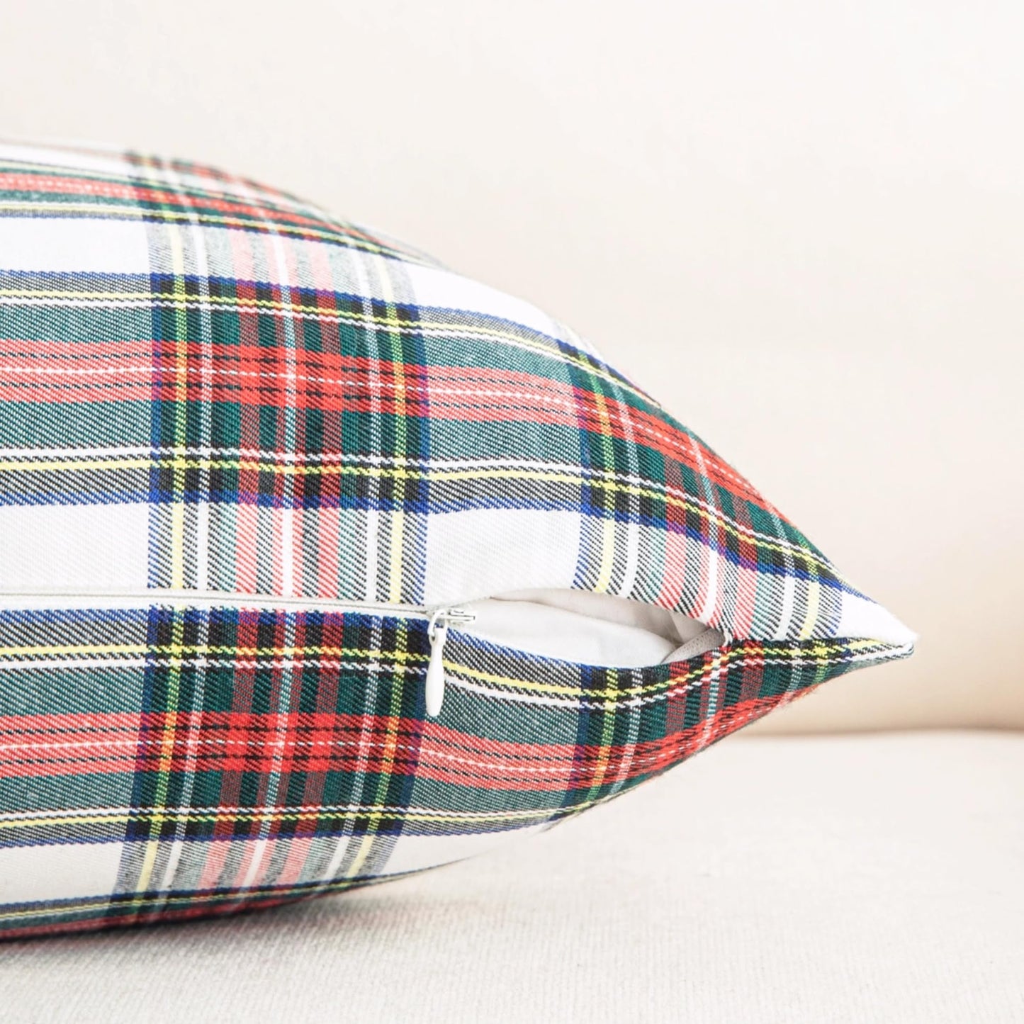 AQOTHES Pack of 2 Christmas Plaid Decorative Throw Pillow Covers Scottish Tartan Cushion Case for Farmhouse Home Holiday Decor Red and White, 24 x 24 Inches