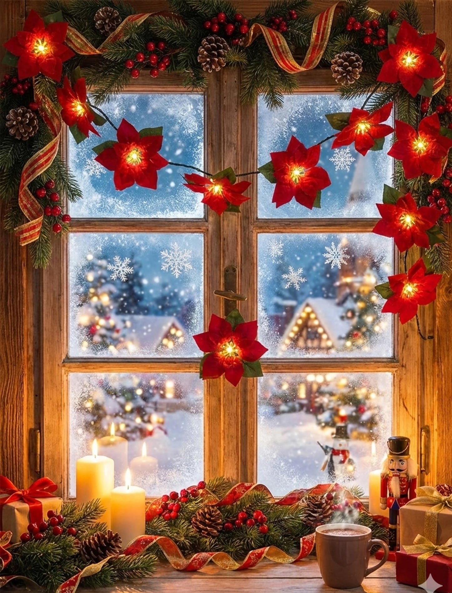 Christmas Red Flower String Lights Plug in, 8.5Ft Red Christmas Decorations Lights Outdoor with 10 LED Flowers Lights, Hanging Flowers Fariy String Lights for Holiday Party Window Home Birthday Decor