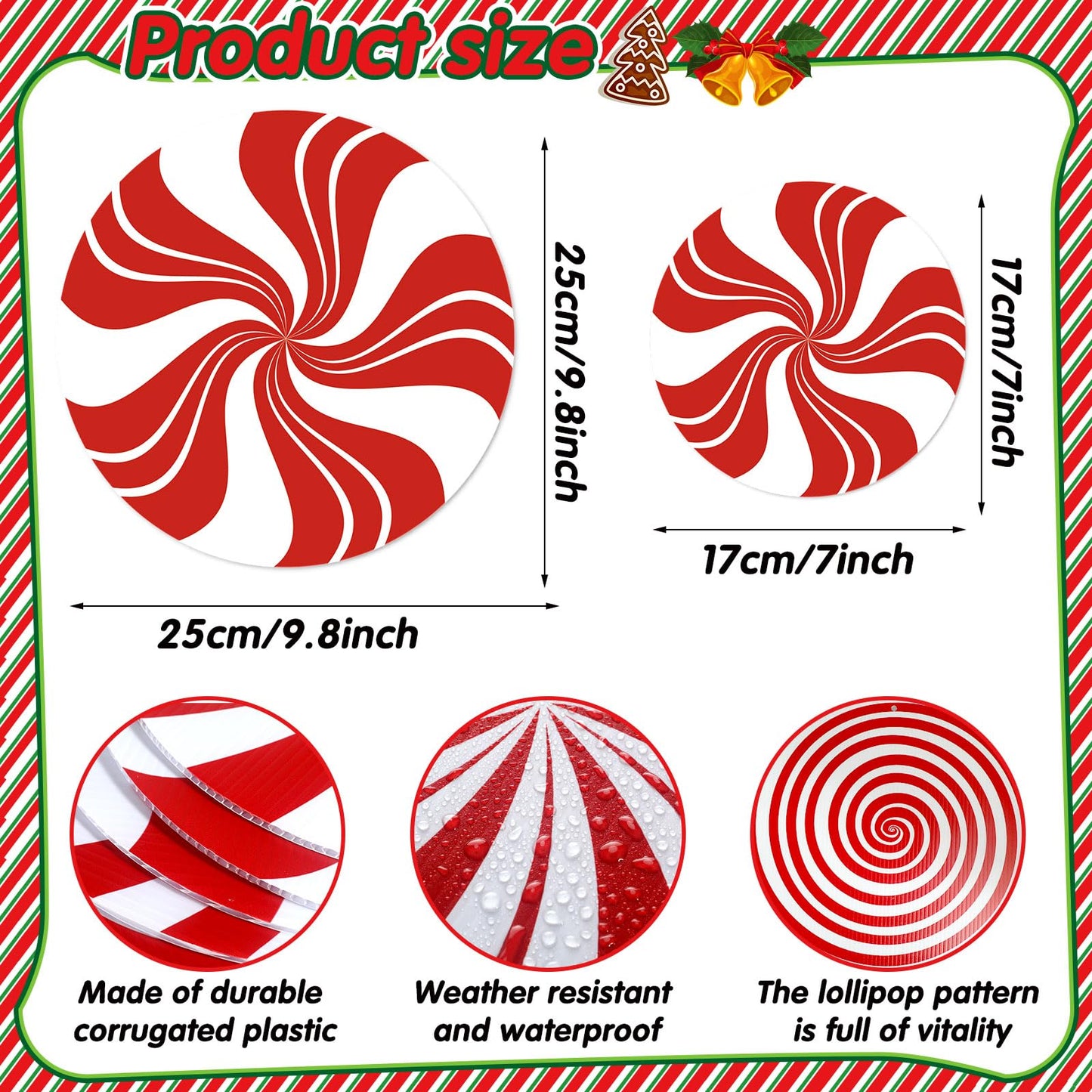 Huwena 24 Pcs Christmas Outdoor Decorations Hanging Ornaments Peppermint Candy Yard Signs Double Sided Lawn Decorations Peppermint Ornaments for Xmas(Classic Style)