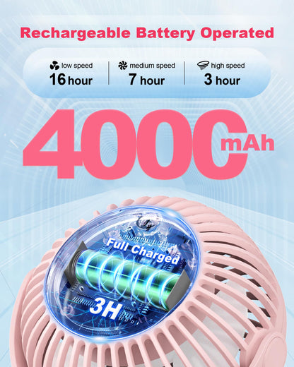 Coohea Stroller Fan Clip on for Baby, 4000mAh Rechargeable Battery Operated, Flexible Tripod, 3 Wind Speed, 360° Rotatable, Small Portable Fan for Car Seat Crib Backseat Beach Travel Camping, Pink
