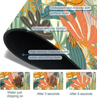 Abstract Leaves Sink Faucet Absorbing Mat Boho Leaves Super Absorbent Fast