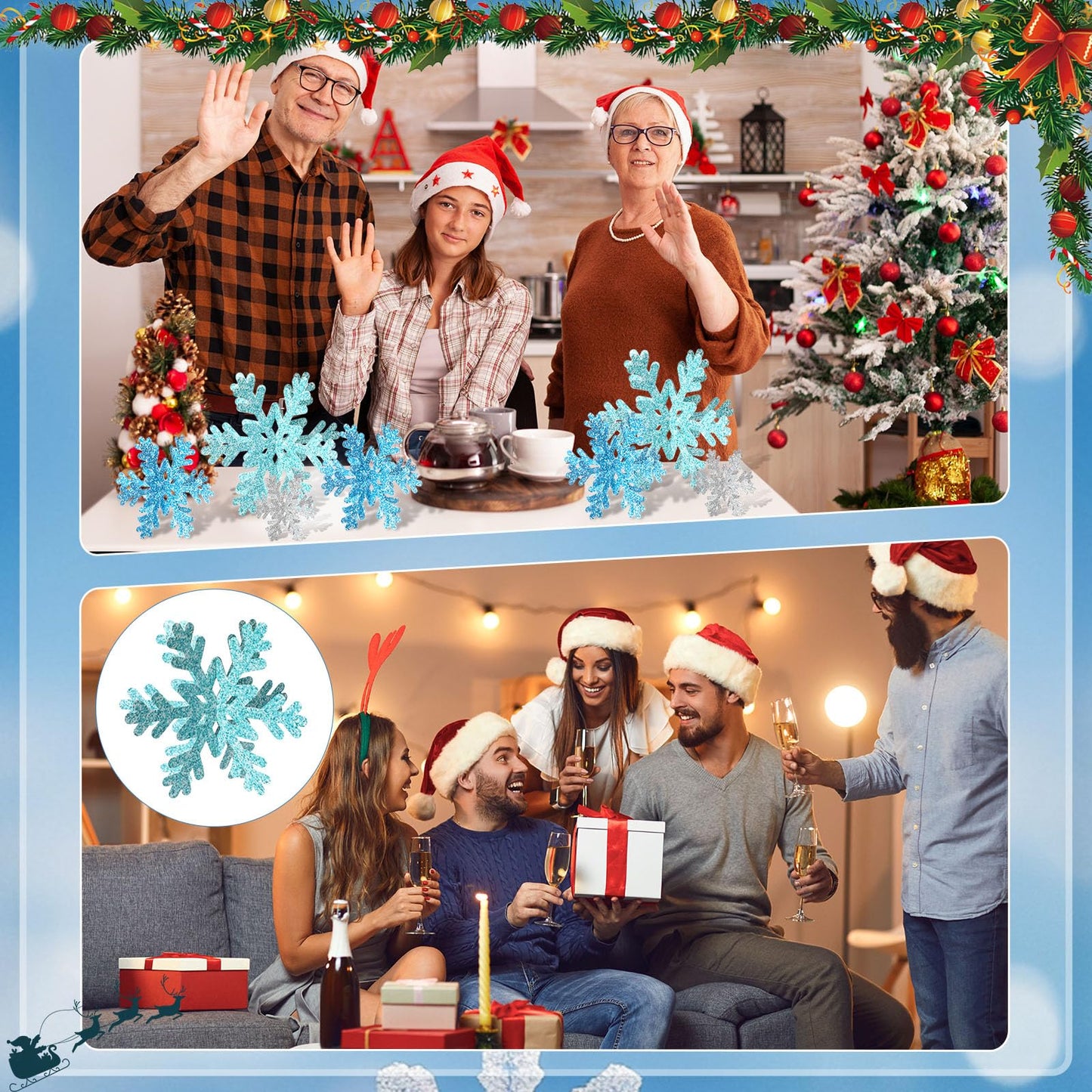 AmazingSpark 45 Pcs Winter Paper Snowflake Table Decorations 3 Sizes 3D Snowflake Tabletop Centerpiece Signs Blue Silver Table Decor for Christmas Winter Wonderland Home Party Holiday Decor Supplies