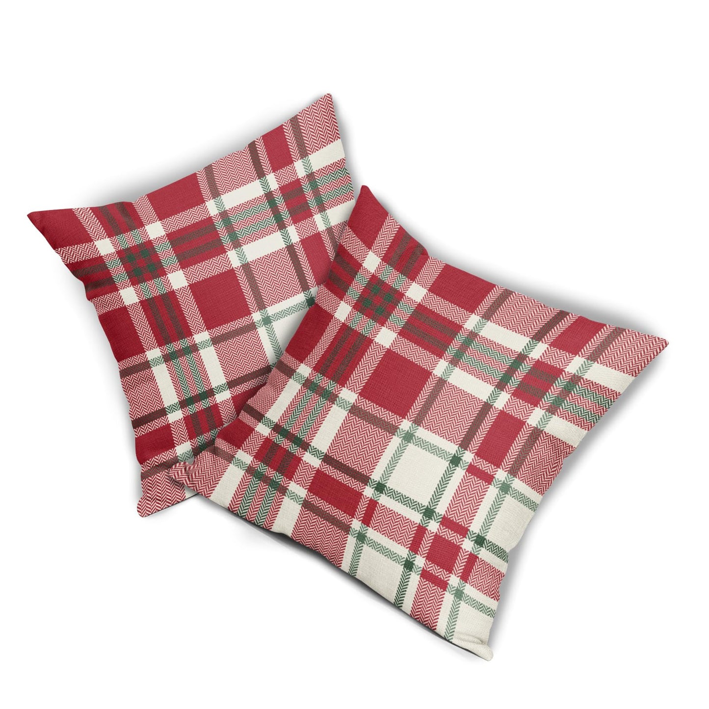 Christmas Plaid Pillow Covers 18x18 Set of 2 Red Green Cream Buffalo Checkered Decorative Tartan Pillowcases Xmas Winter Holiday Outdoor Rustic Farmhouse Throw Cushion Case Decor for Couch Sofa Bed
