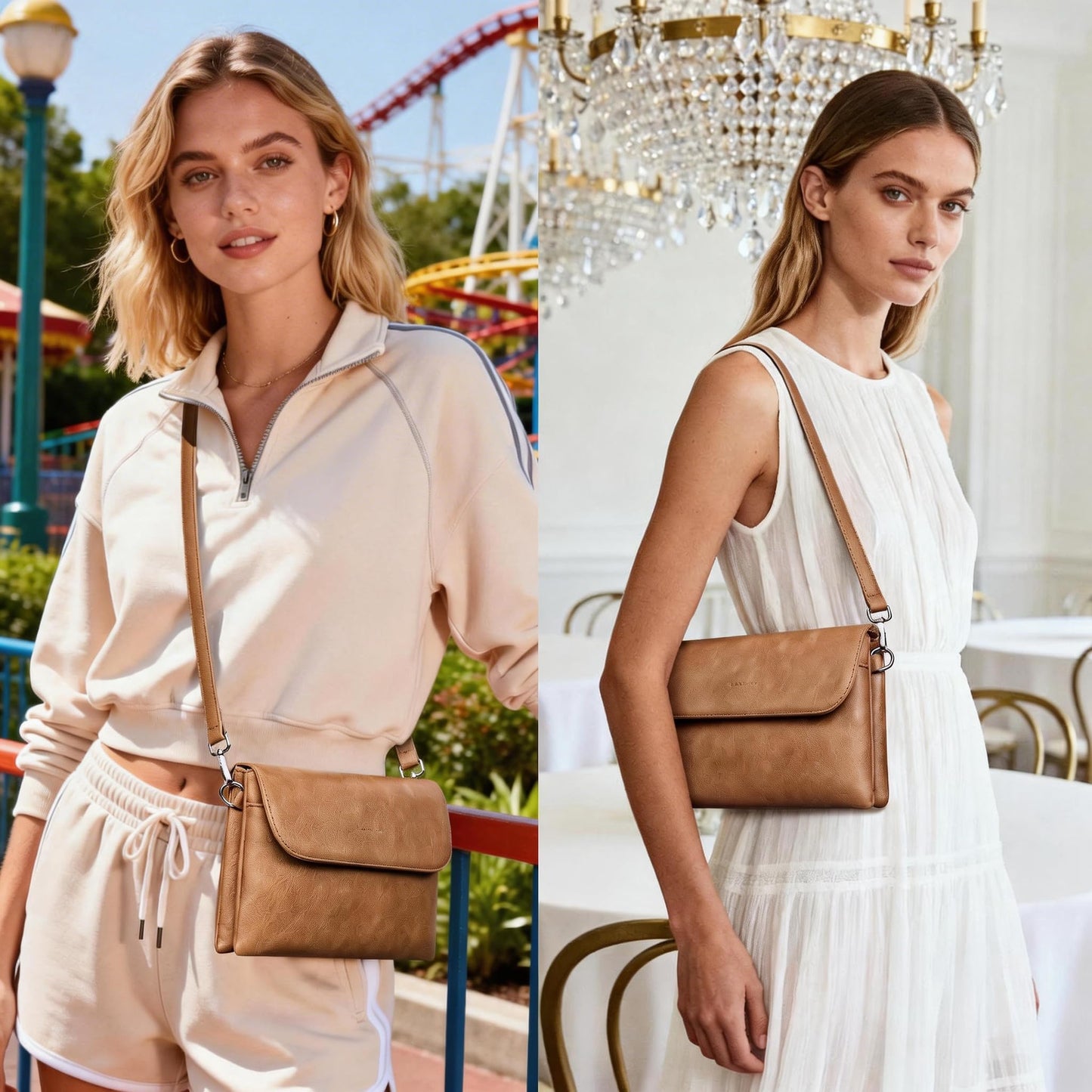 Lexiyat Crossbody Bags for Women Vegan Leather Travel Small Cell Phone Purse Rfid Shoulder Bag with 2 Straps Camelbrown