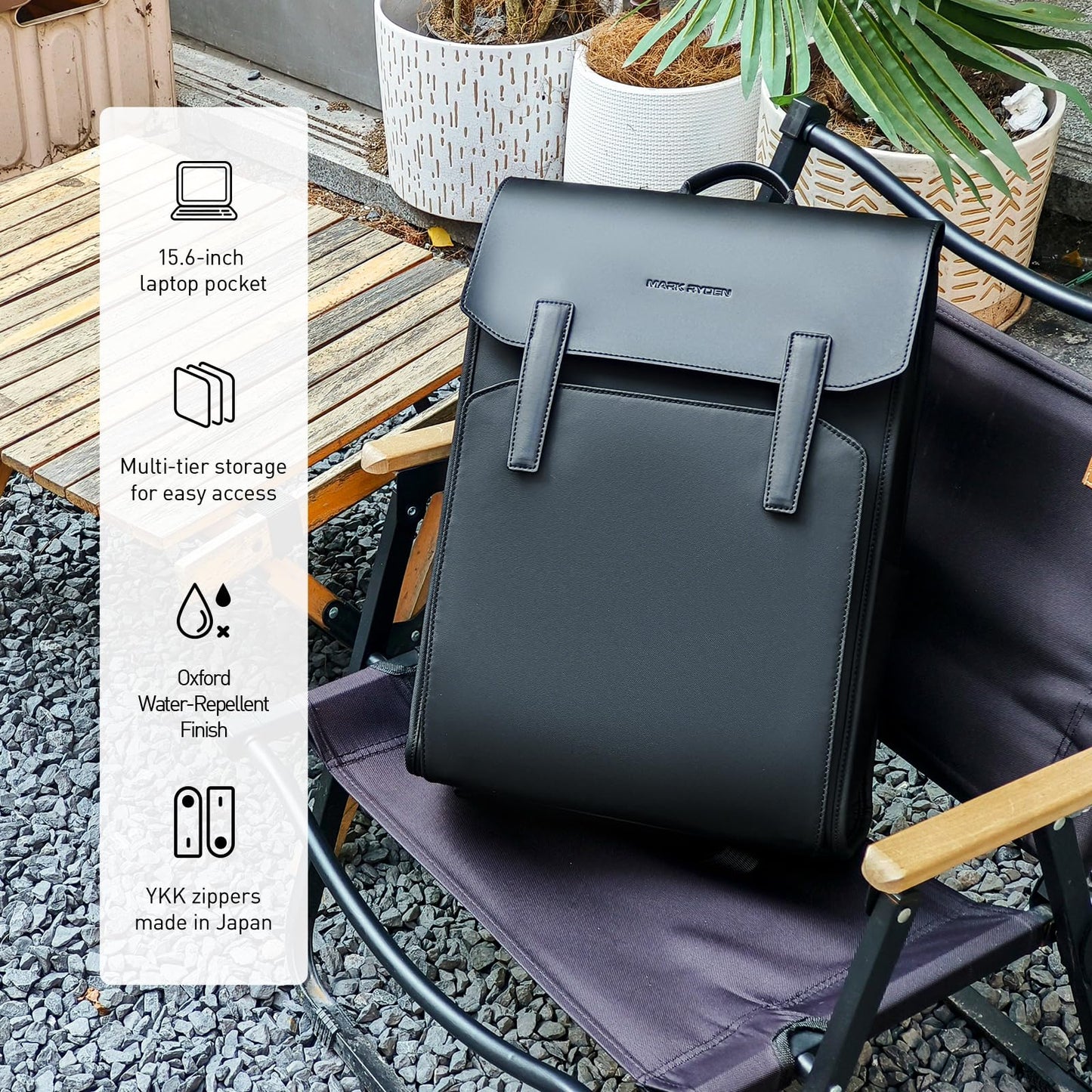 Muzee Leather Backpack for Men and Women, Minimalist Commuter Backpack Fits for 15.6 Inch Laptop, Slim Laptop Backpack with Magnetic Clasp