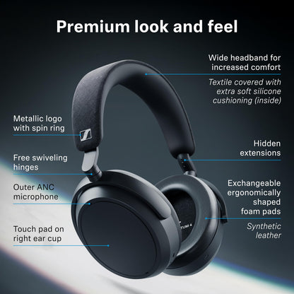 Sennheiser Momentum 4 Wireless Noise Cancelling Headphones - Bluetooth Headset for Crystal-Clear Calls with Adaptive Noise Cancellation, Over-Ear Headphones, 60h Battery Life, Folding Design, White