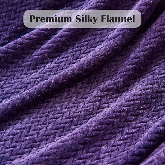 NEWCOSPLAY Super Soft Queen Blanket Dark Purple Premium Silky Flannel Fleece Leaves Pattern Lightweight Bed Blanket All Season Use (Dark Purple, Queen(90"x90"))