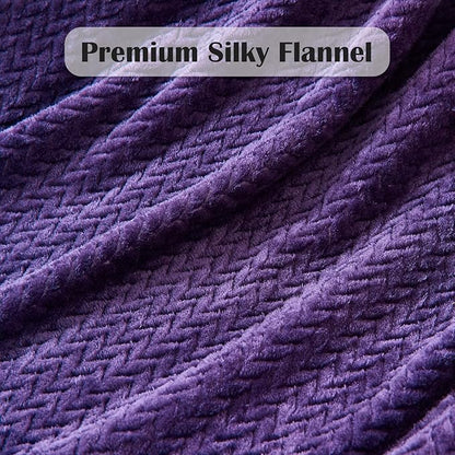 NEWCOSPLAY Super Soft Queen Blanket Dark Purple Premium Silky Flannel Fleece Leaves Pattern Lightweight Bed Blanket All Season Use (Dark Purple, Queen(90"x90"))
