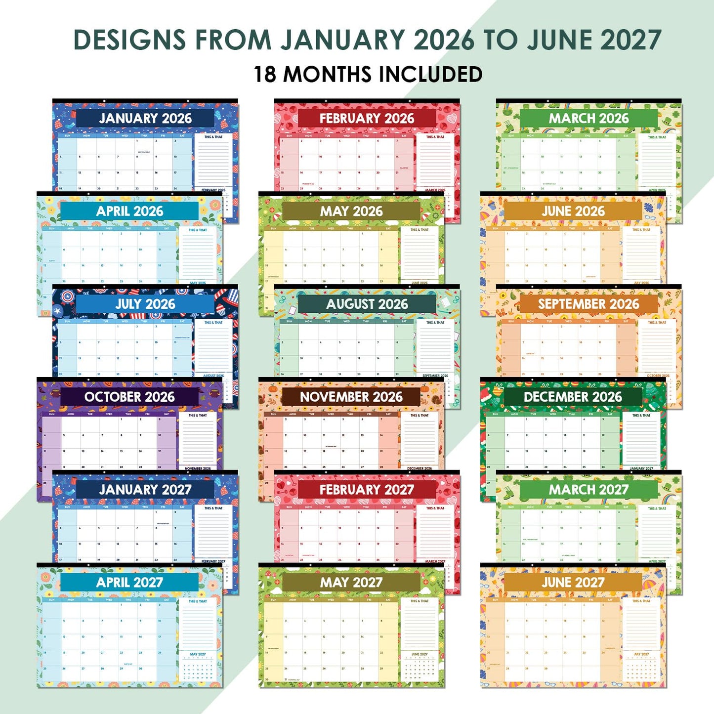 Large Desk Calendar 2026-2027, Teacher Desk Calendars, 18 Months (Jan 2026 - Jun 2027) with Holidays, Home Classroom, Office Decor, Teacher Must Haves, PVC Cover, Round Holes, Tear-off Calendar (Season Calendar)