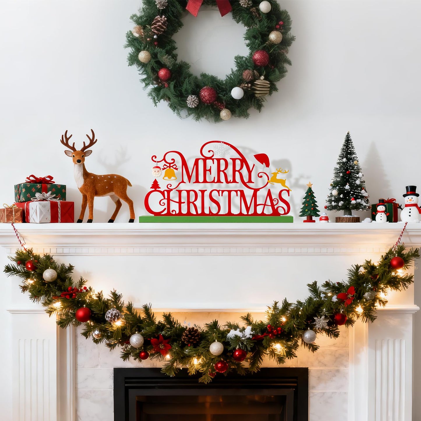 KHJCXS Metal Holiday Table Sign Decor, Decorations Tabletop Centerpiece for Home, Office, Shelf, Tiered Tray, Mantel, Indoor, Merry Christmas