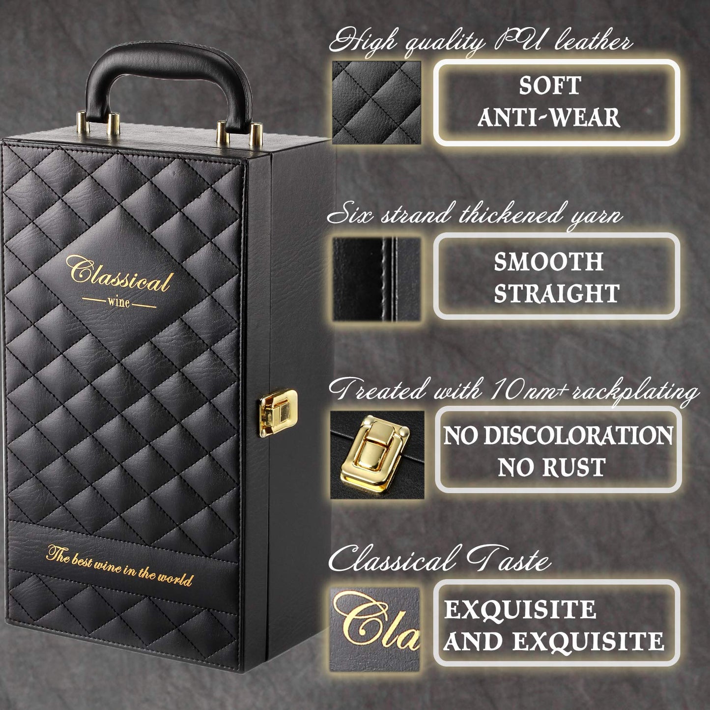 HiCrast Wine Box, 2-Bottle Leatherette Top Handle Wine Carrier Case With 4 Accessories