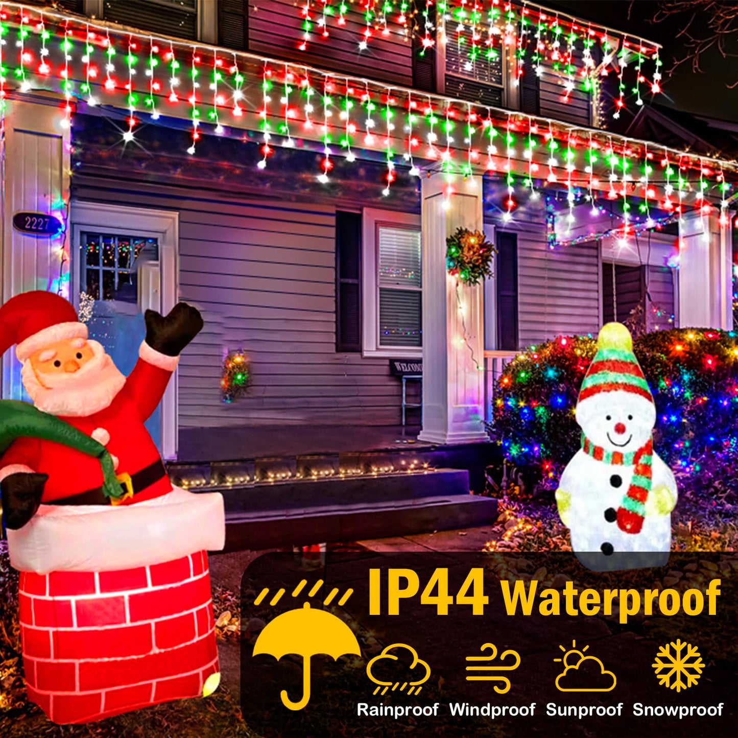 Christmas Lights Outdoor, 2 Pack Total 98FT 960 LED Ice Lights for Outside with 180 Drops 8 Modes Timer Memory, Plug in Waterproof for Holiday Eaves Yard Roof Party Decor (Red Green and Cool White)