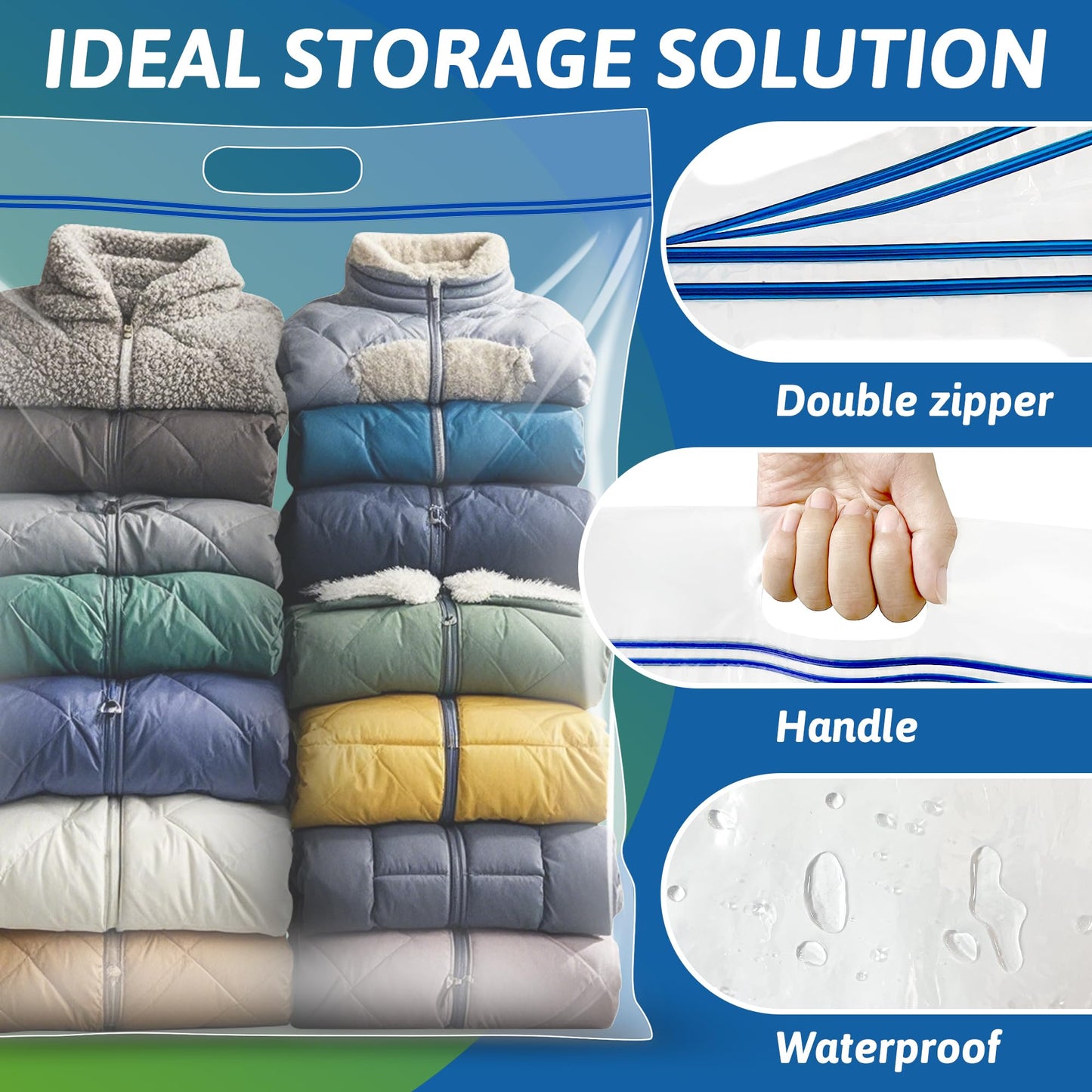 Extra Large 25 Gallon Storage Bags - 35” x 24” with Resealable Zip and Carry Handle, Ideal for Clothes, Pillows, Moving and Travel, Set of 5