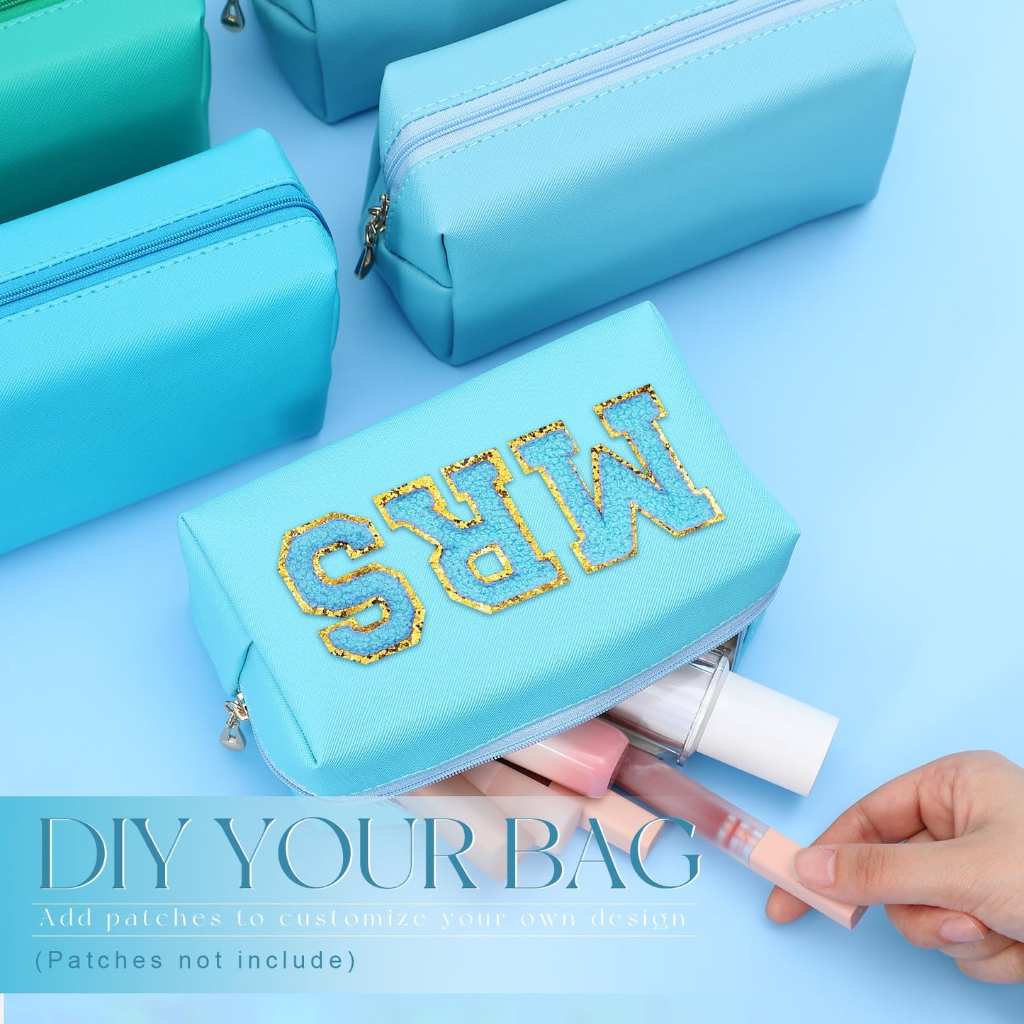 Kigeli Aesthetic Makeup Bags PU Leather Cosmetic Pouches Waterproof Plain Toiletry Bags Makeup Pouches Bulk for Women Party Gift Travel Storage Organizer(Blue Teal,7.1 x 2.8 x 4.3 in)