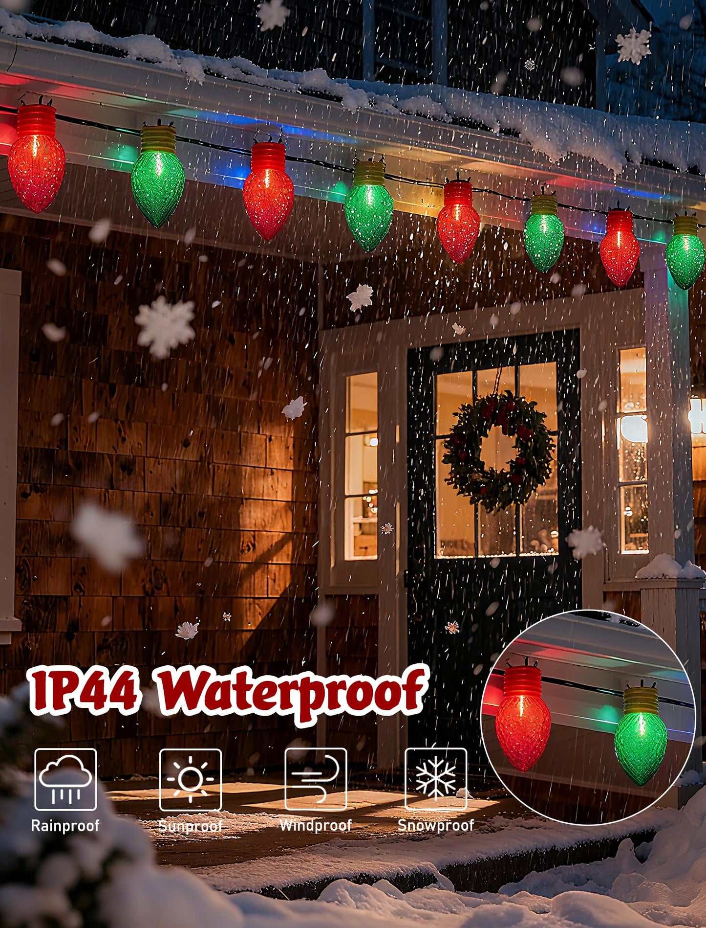 Romasaty Jumbo Christmas Lights, 16FT Giant Christmas Lights with 10 5'' LED Red Green Giant Strawberry Bulbs, C7 Hanging Xmas Light for Patio Garden Party Outdoor Xmas Decorations