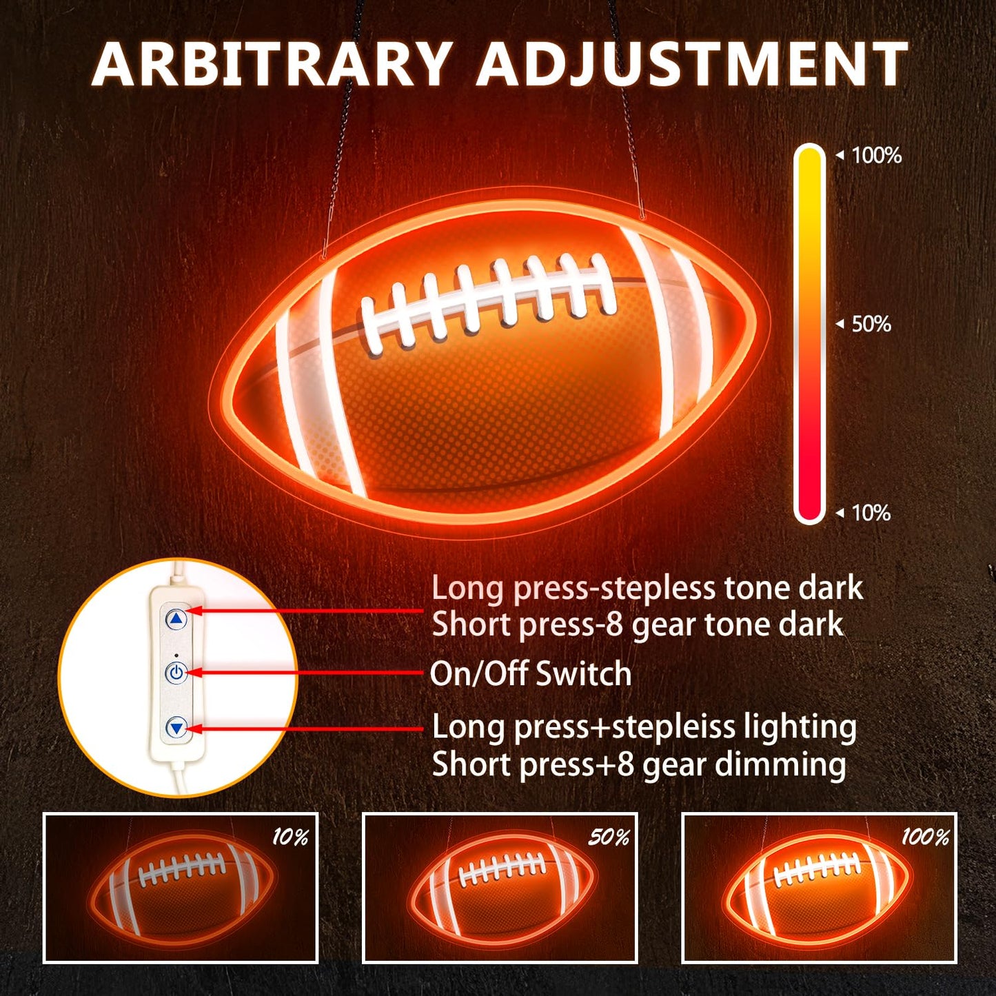 HAJAE Football Neon Sign for Wall Decor, UV Printed Football-Shaped Neon Light, Rugby LED Sign for Man Cave, Bedrooms, Game Room Decor, Gift for Football Sports Fans Teens