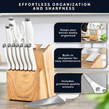 Home Hero Kitchen Knife Set with Sharpener - High Carbon Stainless Steel Knife Block Set with Ergonomic Handles (20 Pcs - Acrylic Black)