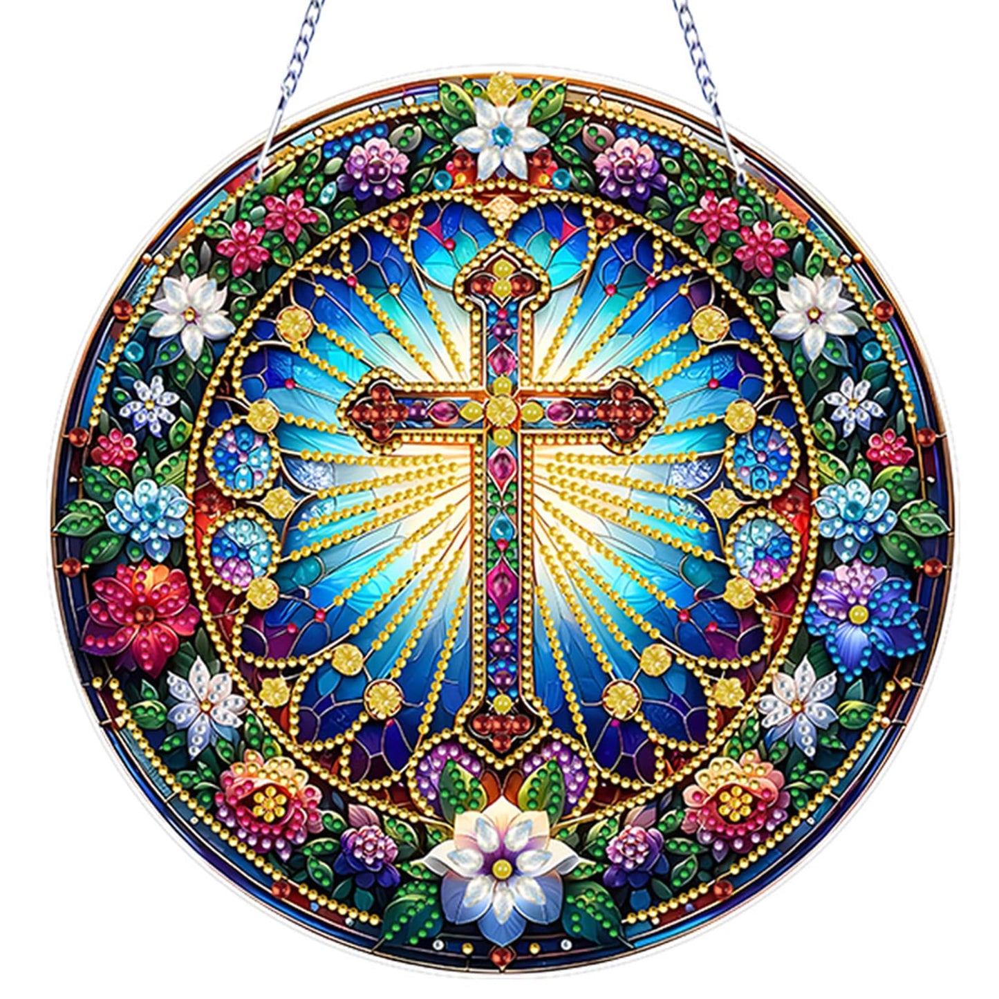 DIY Acrylic Diamond Art Painting Wreath Kits Special Shaped Rhinestone 5D Diamond Art Window Pendants Home Garden Wall Hanging Kits Hanging Ornament (Cross-2)
