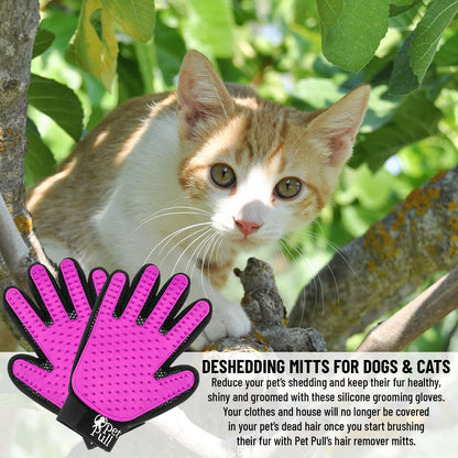 PET PULL Pet Grooming Gloves with 259 Silicone Tips - Pet Hair Removal Tool Gentle Shedding Dog Washing Gloves - Deshedding Brush Hair Remover Mitts for Dogs & Cats for Long and Short Hair (Pink)