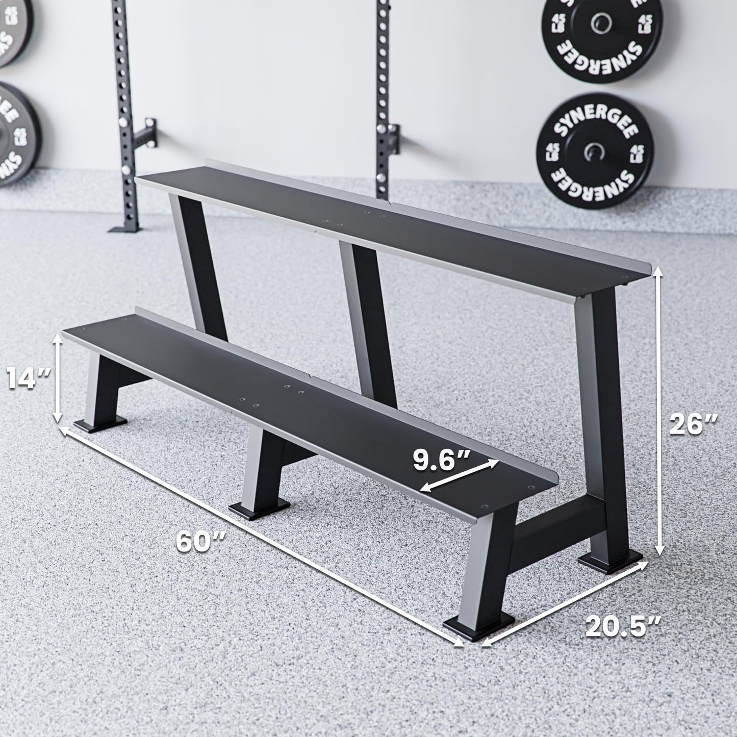 Synergee Kettlebell Storage Rack - Gym Storage Rack for Fitness Equipment Organization - 2-Tier Shelf for Holding Synergee Kettlebell Set