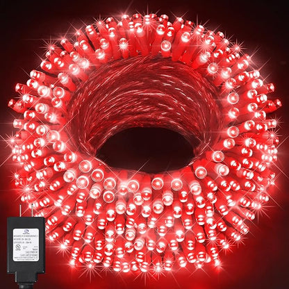 KNONEW 197FT 500 LED Christmas Lights Outdoor String Lights 8 Modes & Time Memory Fairy Light Plug in Waterproof LED String Lights for Xmas Yard Tree Wedding Party Holiday Decorations (Red)