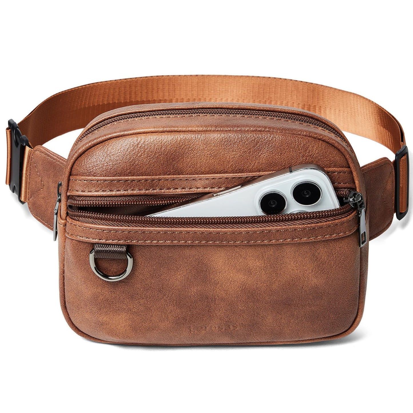 Leresas 2L Fanny Packs for Women Men Everywhere Belt Bag Vegan Leather Chic Waist Pack Crossbody Chest Bag Travel Hiking Brown
