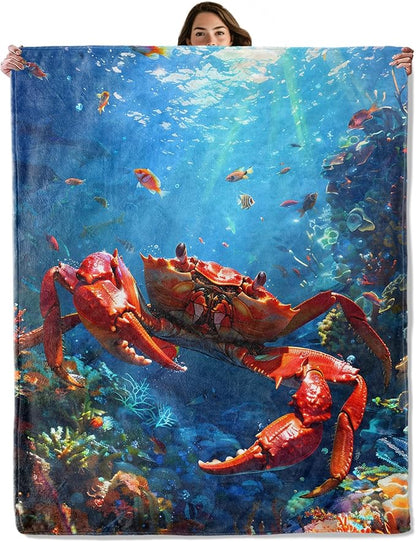 Red Crab and Coral Reef Throw Blanket for Boys Girls Kids Adults Women, Fuzzy Warm Soft Cozy Flannel Blankets Gifts for Bedroom, Couch, Travel, Home Decor 60x80 in