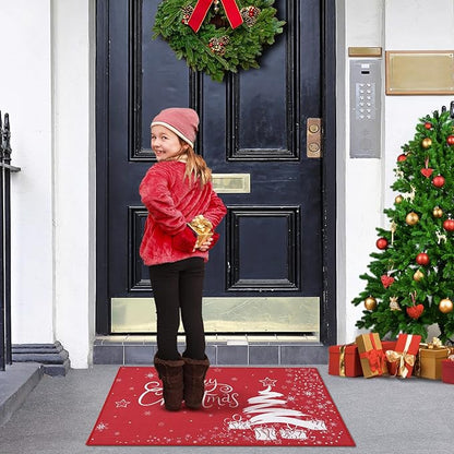 CAROMIO Christmas Welcome Mat 20x32 Inch - Xmas Decorative Doormat with Christmas Tree & Snowflake Pattern - Non Slip, Holiday Outdoor/Indoor Entrance Floor Mat