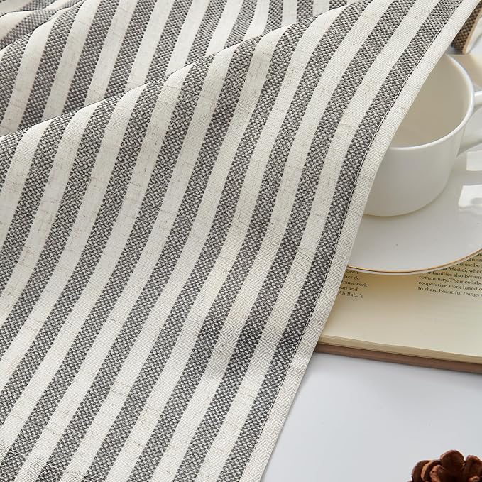 jinchan Striped Linen Kitchen Curtains 54 Inches Short Curtains Farmhouse Modern Cafe Style Window Treatments Airy Light Filtering Rod Pocket for Living Room Bathroom 2 Panels Charcoal Grey