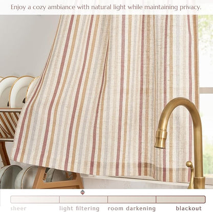 jinchan Colorful Striped Linen Kitchen Curtains 24 Inch Christmas Tier Curtains Farmhouse Modern Cafe Small Window Treatments Light Filtering Rod Pocket for Living Room Bathroom 2 Panels Multi Red