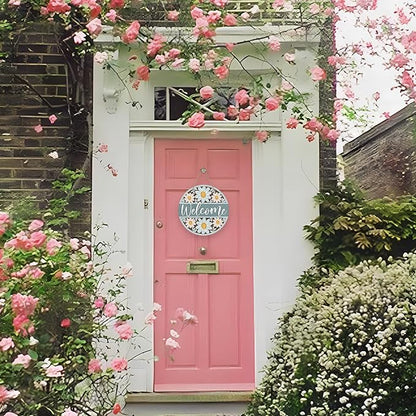 Deroro Welcome Spring Summer Daisy Flower Front Door Sign, Floral Farmhouse Wood Door Hanger Outdoor Outside Porch Decor, Rustic Seasonal Wooden Wreath Indoor Wall Hanging Decoration