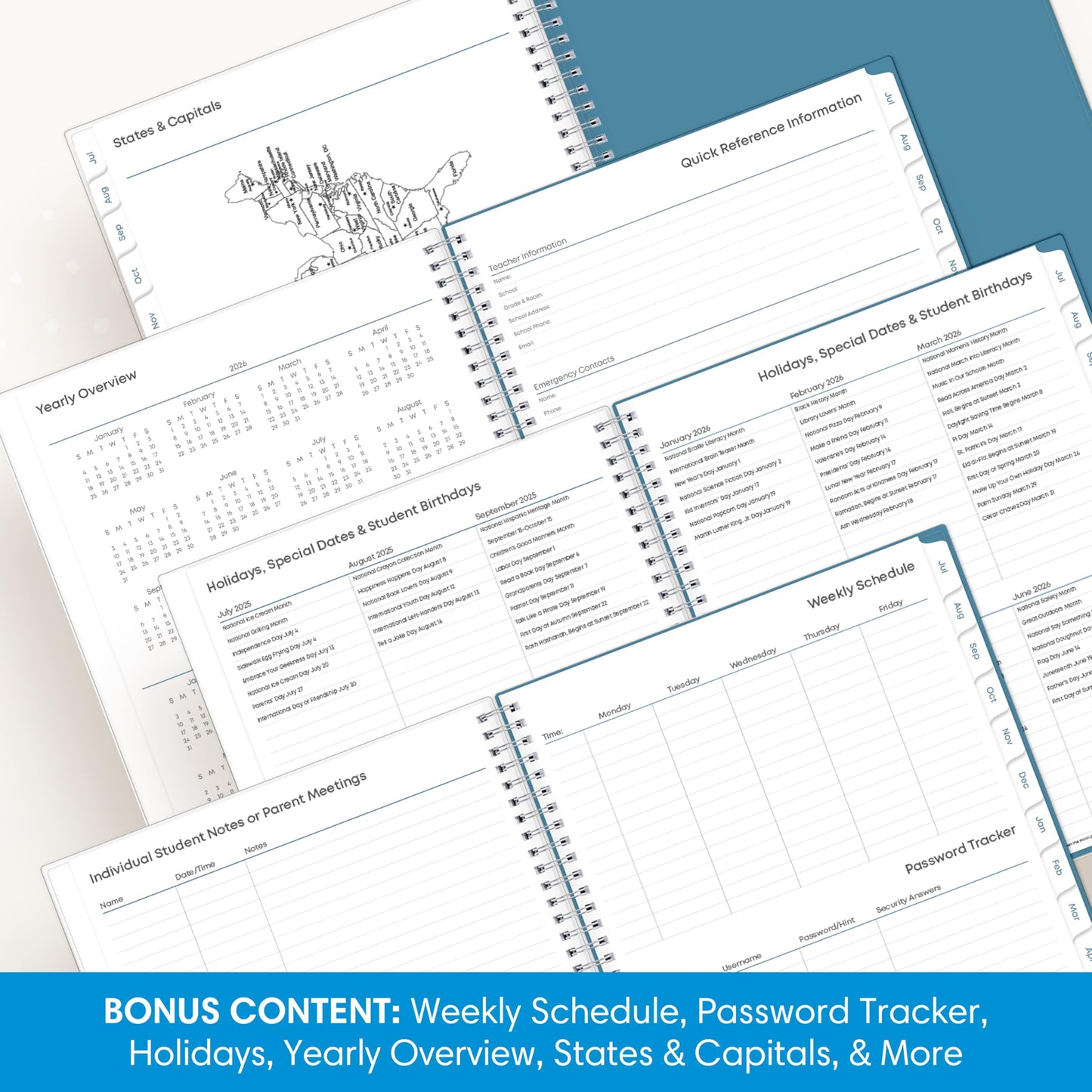 Blue Sky 2026-2027 Weekly and Monthly Academic Year Teacher Lesson Planner Calendar, July 2026 - June 2027, 8.5" x 11", Clear Pocket Cover, Wirebound, Laminated Tabs, Storage Pocket, Ditsy Dapple Light