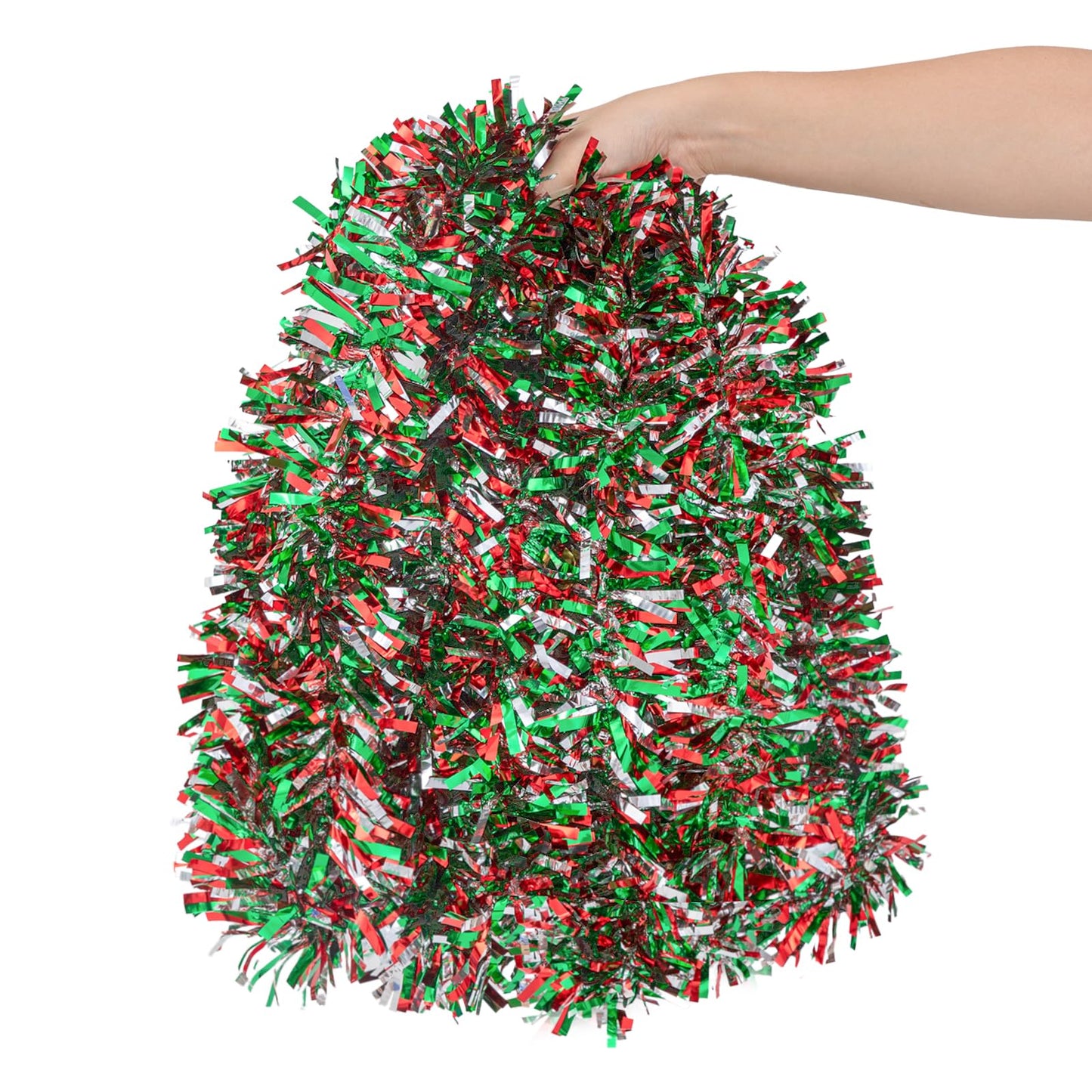 50.8 FT Christmas Tinsel Garland, Red Green Silver Metallic Twist Foil Tinsel Garland Glitter Xmas Hanging Decoration for Christmas Tree Wedding Birthday Home Party Decoration (Red Green Silver)