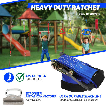 Dollate Ninja Warrior Obstacle Course for Kids - 65 FT, Outdoor Obstacle Course 13 Accessories, Swings, Monkey Bars, Arm Trainers - Suitable for Boys and Girls 3+ - 440 lbs Capacity