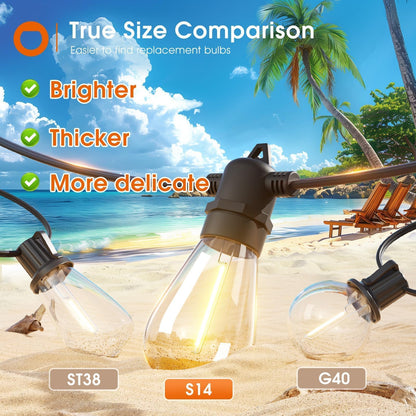 addlon 54FT(48+6) Solar String Lights Outdoor Waterproof with USB Charging & Remote Control - Dimmable Solar Power Patio Lights with LED Bulbs for Porch, Garden, Yard, Market, Bistro - Last for 20+Hrs