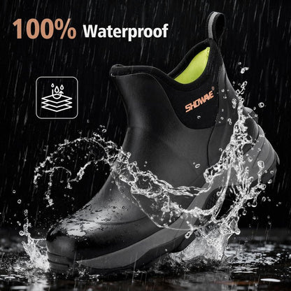Showave Men's Rubber Boots Waterproof Rain Footwear Durable Short Hunting Boots for Mud Gardening Yard and Chore Working (Size 14,Black)