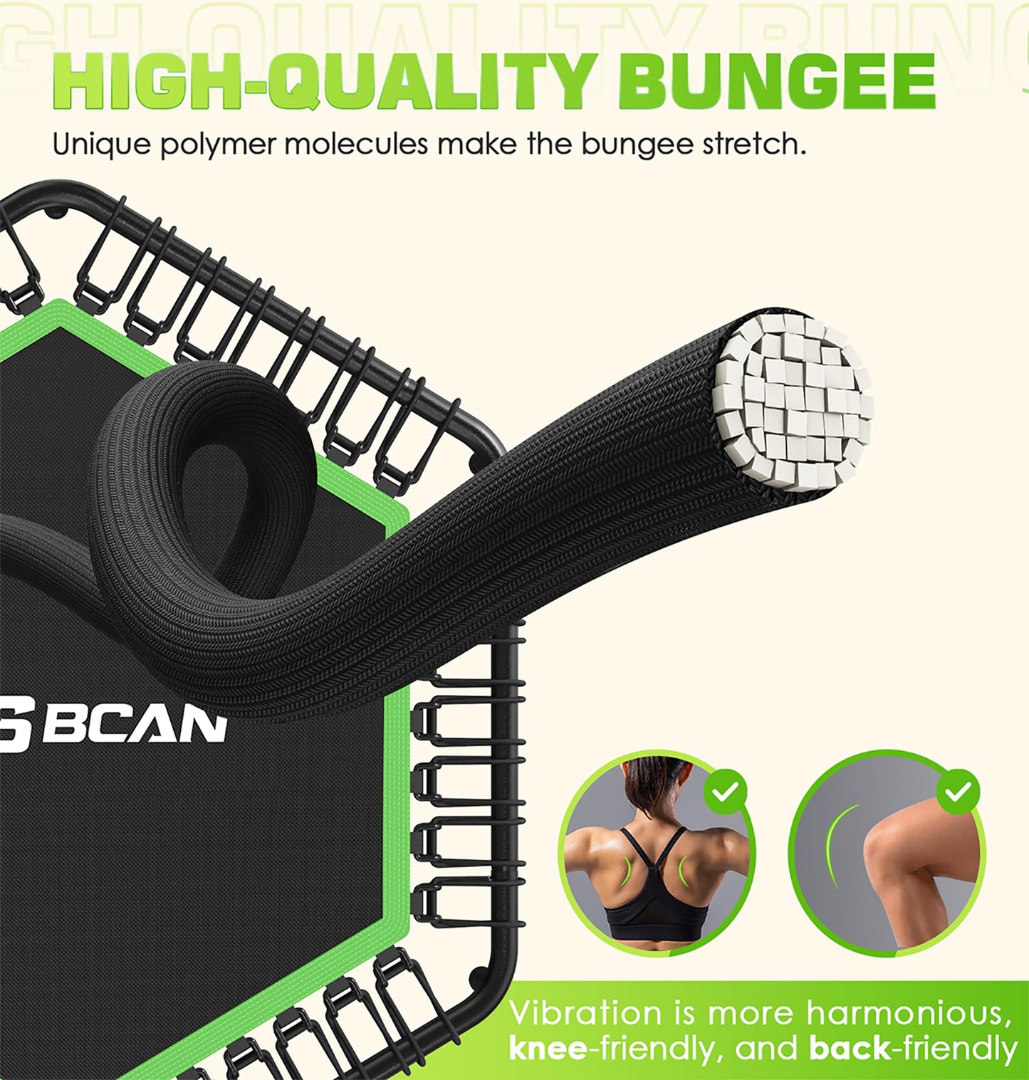 BCAN 48" Mini Trampoline, 550 LBS Fitness Trampoline with T-Adjustable Handle Bar, Bungees, Stable & Quiet Exercise Rebounder for Adults Indoor/Garden Workout-Green