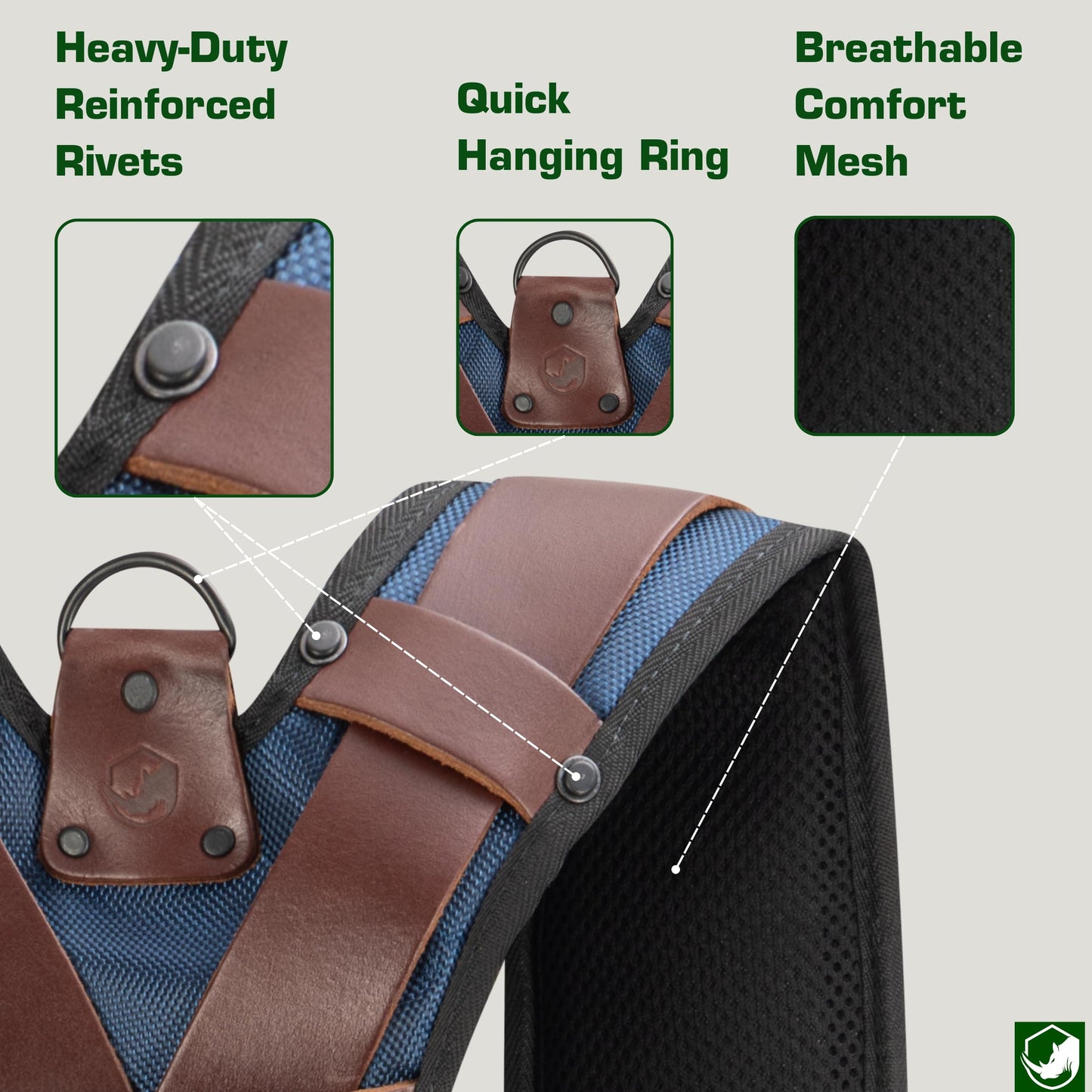 STRONGLAD Tool Belt Suspenders - Full-Grain Leather, 1680D Nylon, Padded Shoulder Straps, Adjustable Heavy-Duty Construction Support