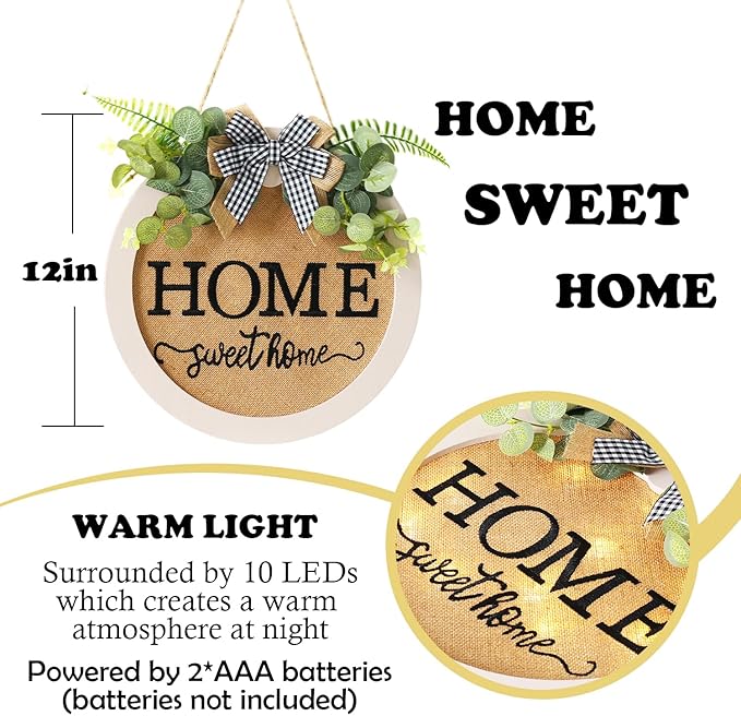 HOMCDALY Welcome Sign for Front Door, Door Wreaths for Front Door Outside, Farmhouse Welcome Wooden Door Hanger, Rustic Wall Door Sign, Seasonal Home Decorations (F-White)